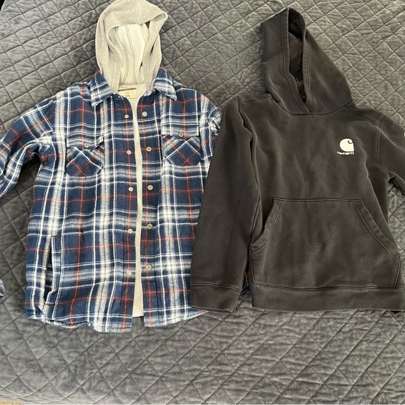 Ariat Other - Ariat Plaid Jacket Carhartt Black Hoodie Sweater Boys Large 14 16 Hooded Bundle